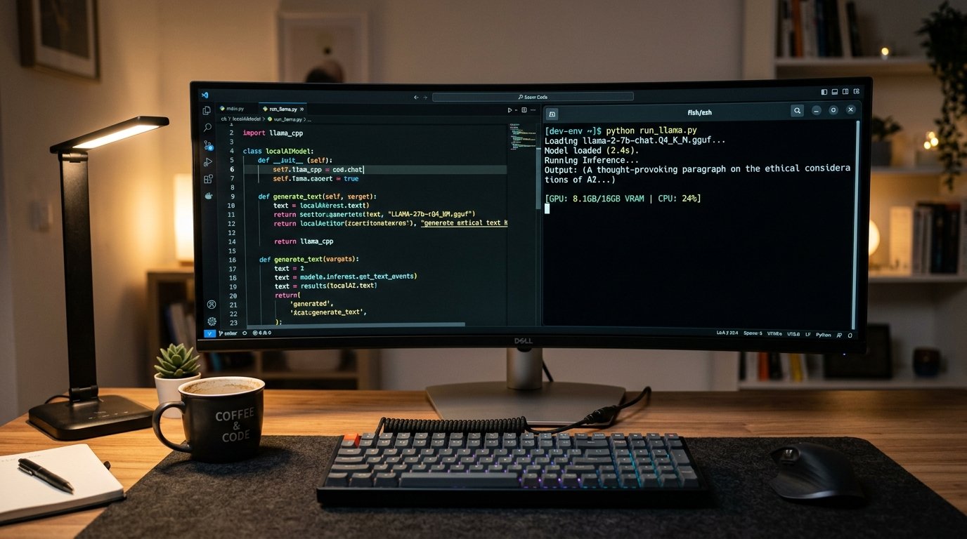 Ambiente de desenvolvimento com editor Cursor AI e terminal executando modelo de linguagem de programacao local via Ollama
