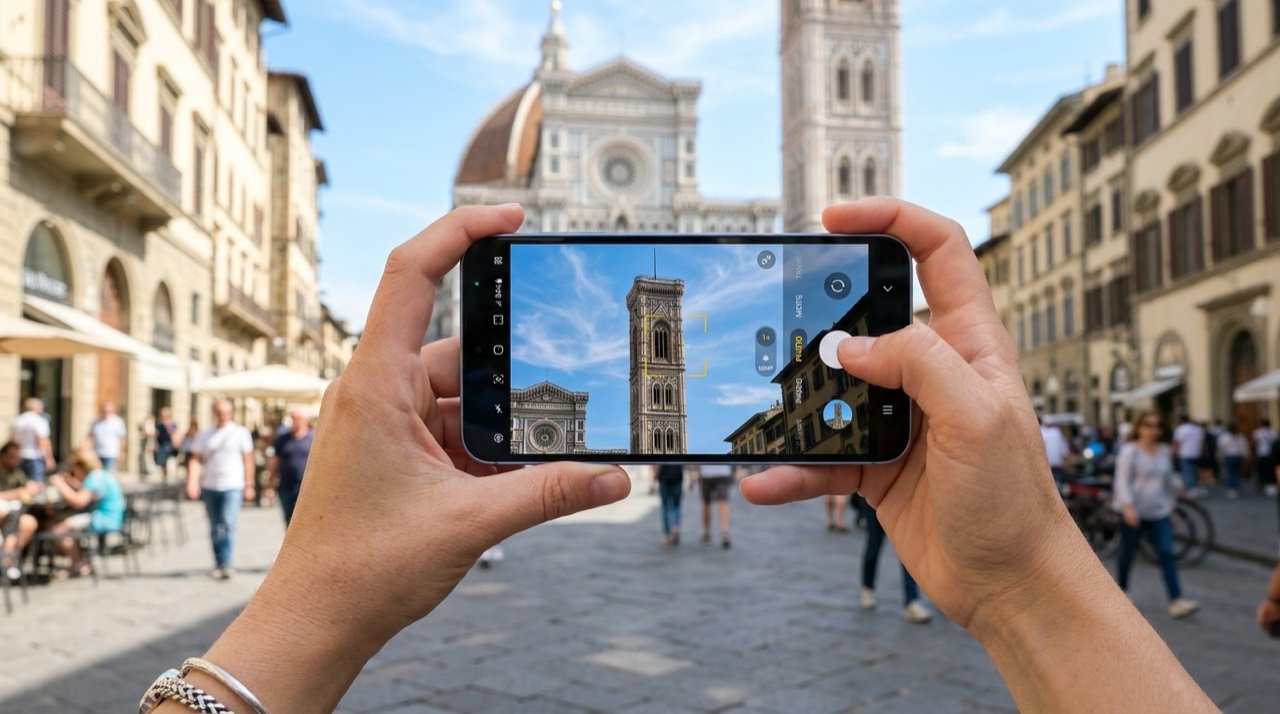 Samsung Galaxy A55 sendo usado para tirar fotos com alta fidelidade de cores